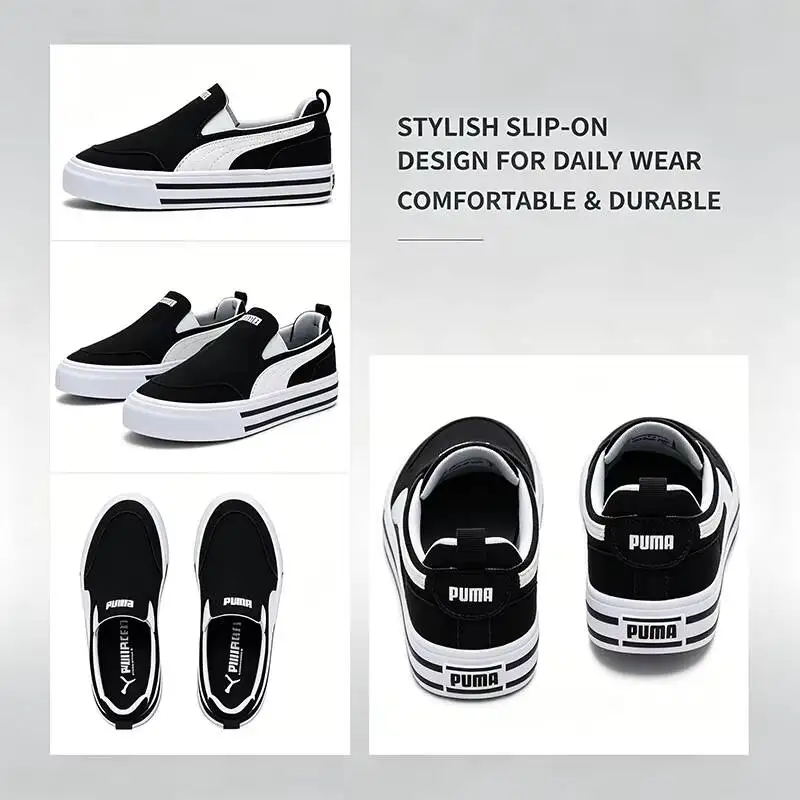PUMA Men Women Low Top Skate Sneakers, Classic Black White Flat Street Fashion Casual Walking Sports Shoes 401606-15