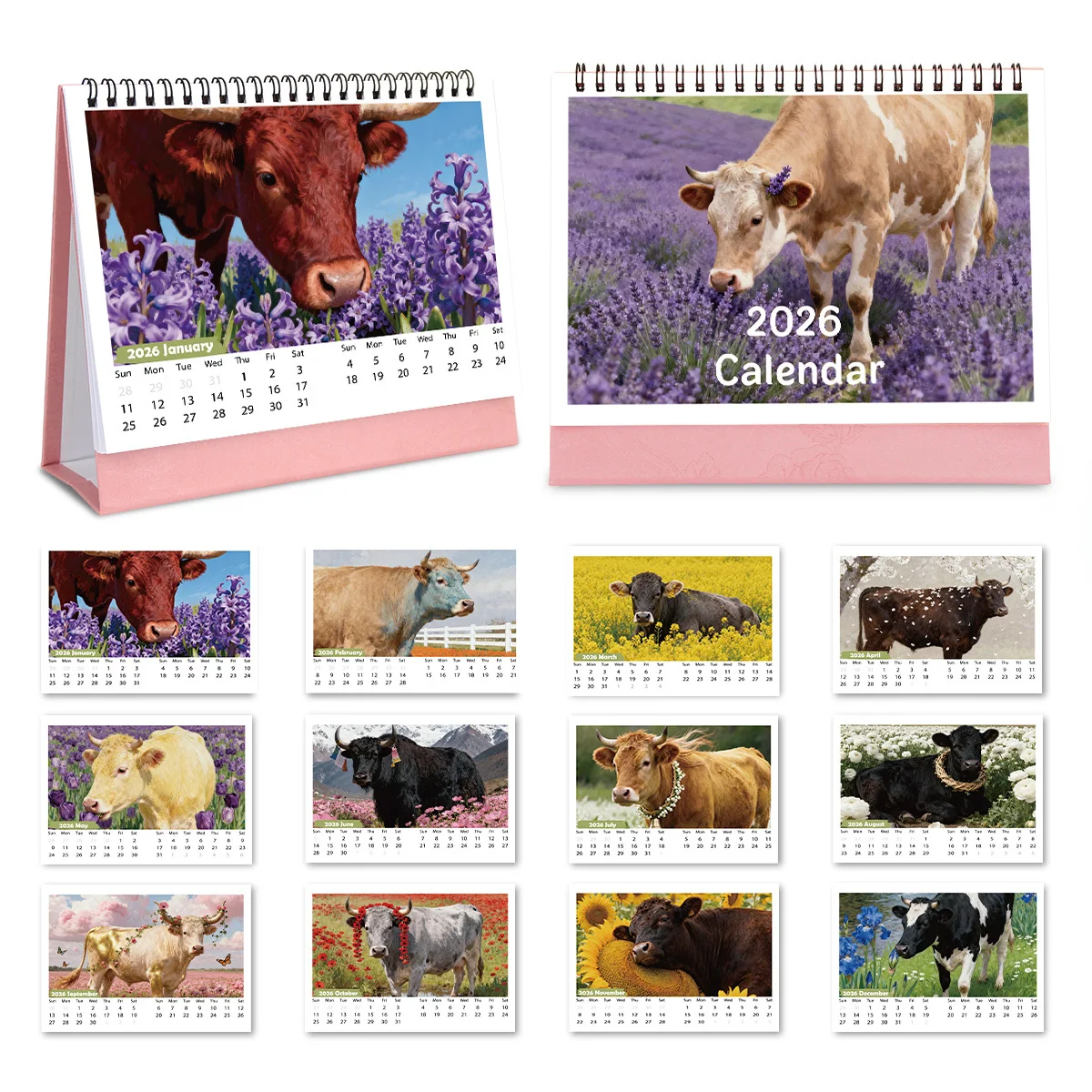 

1PC Colorful Cow-Themed Desktop Calendar for Office Desk Decor Perfect for Animal Enthusiasts Ideal as 2026 New Year Present