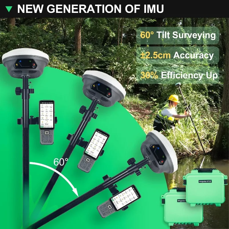 High Precision 1408 Channels E1 Gnss Receiver GPS 60° IMU Tilt Land Survey Equipment RTK GNSS Base and Rover Set
