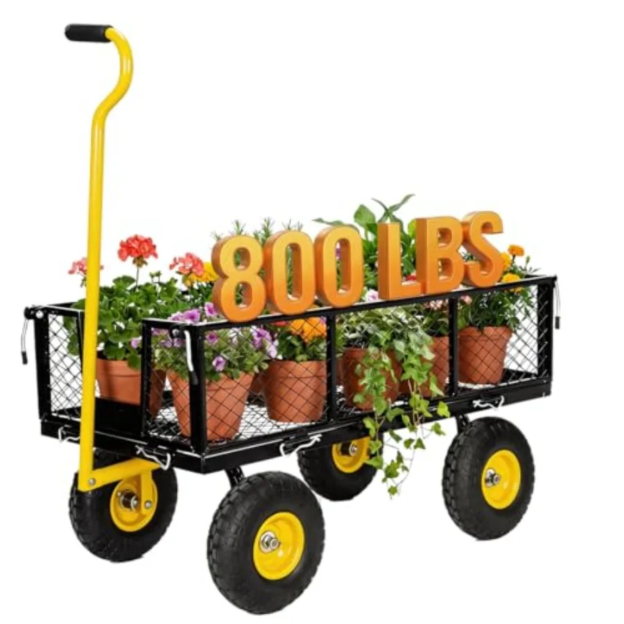 800 LBS Steel Garden Cart Heavy Duty Mesh Utility Wagon Carts