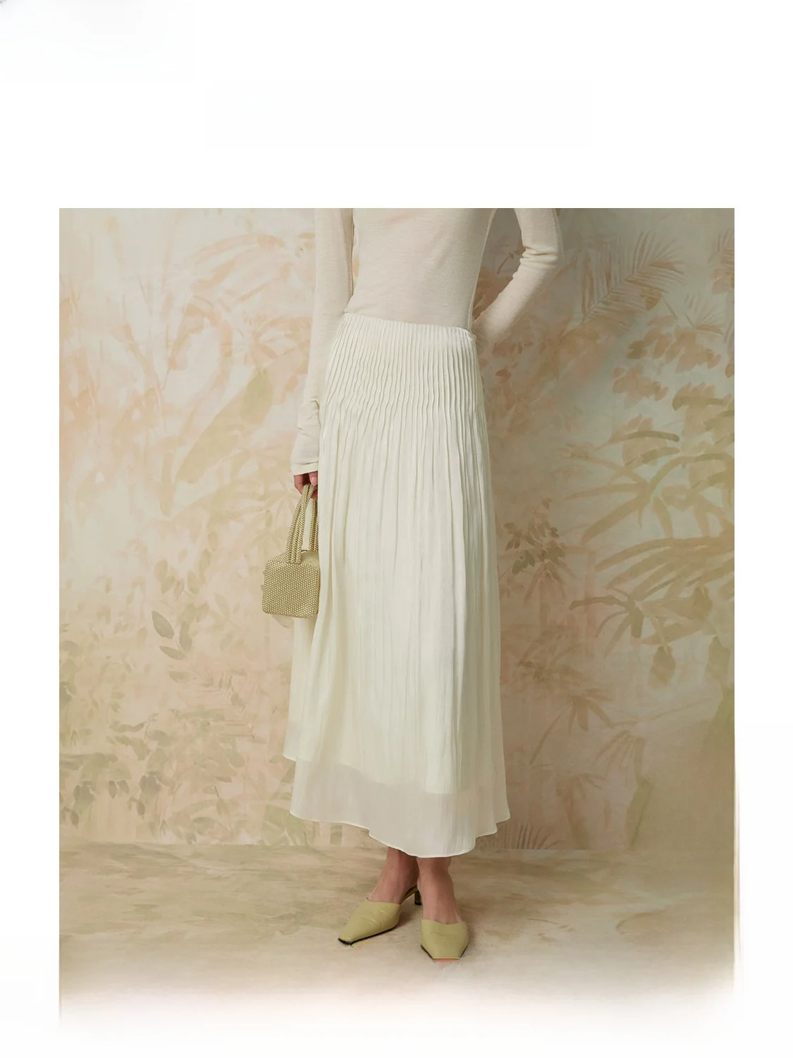 

Ele Yellow And White f Skirt ZHIZHI Liang ngzhou Lightweight Draped Women's Skirt Spring New Sle Polied Pleated