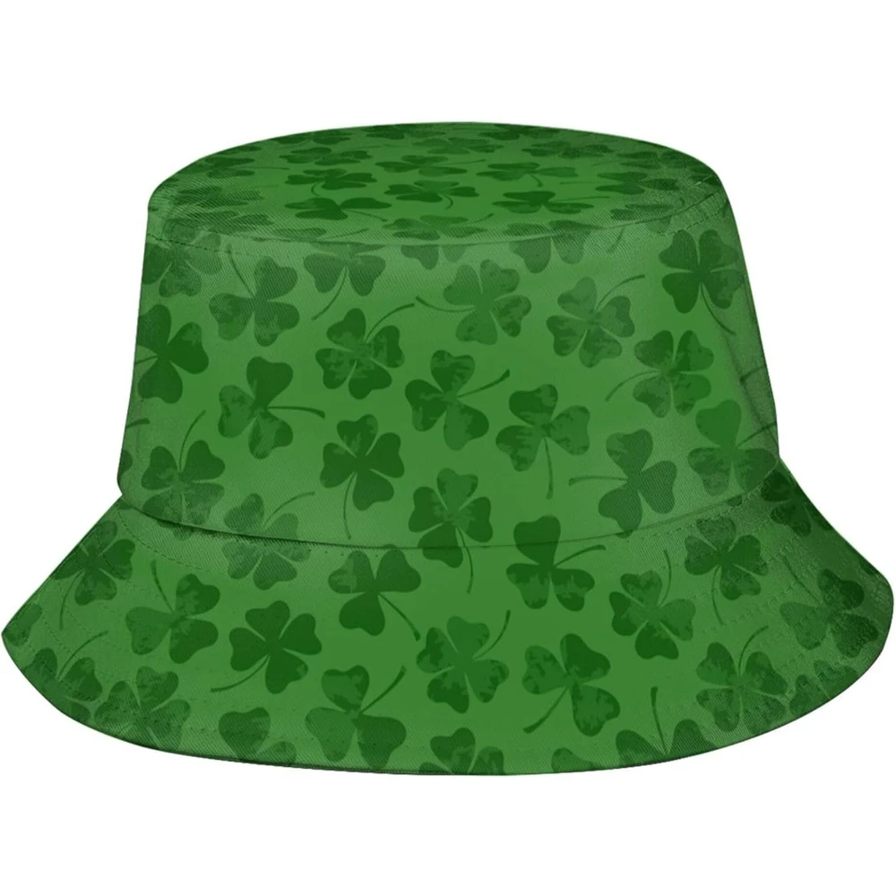 St Patricks Day Green Shamrock Bucket Hat Summer Fisherman Cap Travel Beach Hat Packable Sun Hat for Adults Teens