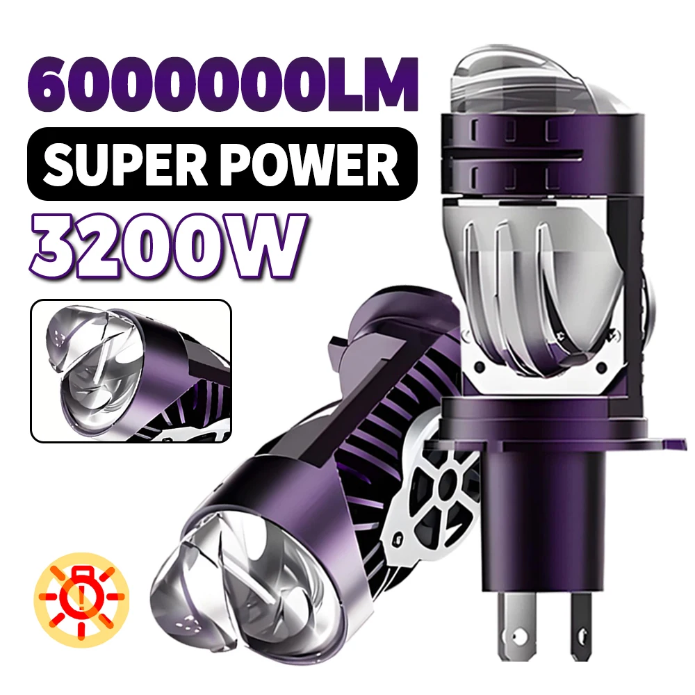 H4 Bi LED عدسة بروجيكتور صغيرة LED سيارة المصباح لمبة CANBUS السوبر مشرق 3200 واط 6000000LM H4 مرحبا/منخفضة شعاع تنطبق على السيارات والدراجات النارية