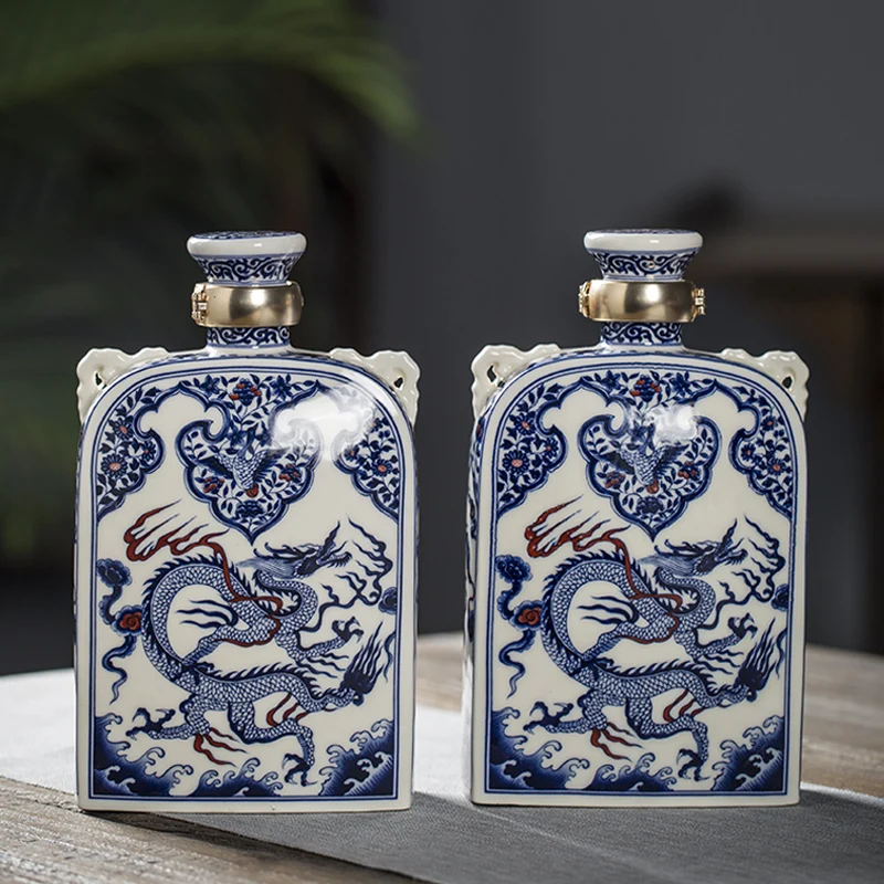Jingdezhen Ceramic Empty Liquor Bottle Set Chinese Wine Decanter with Gift Box Leak-Proof Storage Jar for Home Bar Display