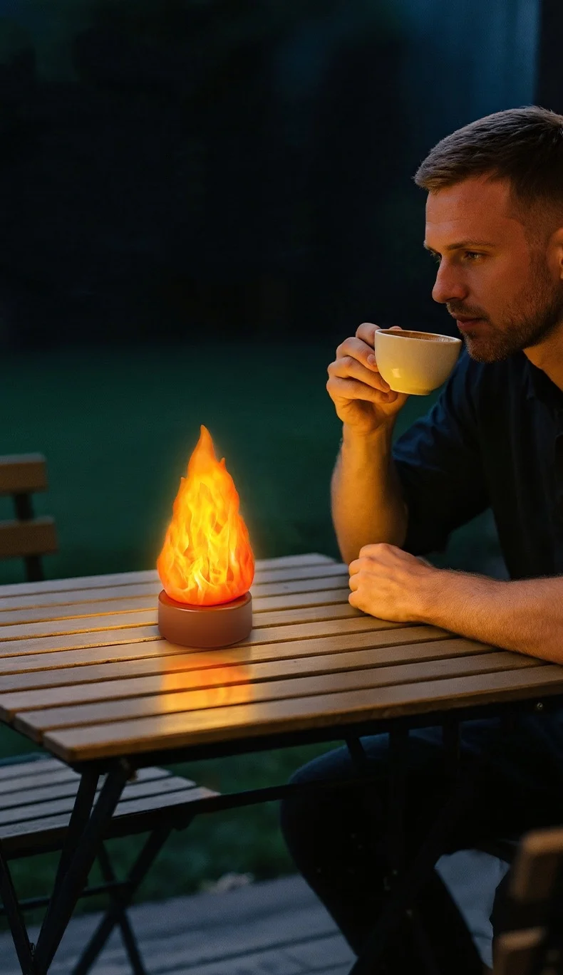แขวนปลอมโคมไฟไฟ 3D ชาร์จ Night Light แสงสบาย 3 โหมด LED เตาผิงเทียน Apartment Patio Outdoor Camp Decor