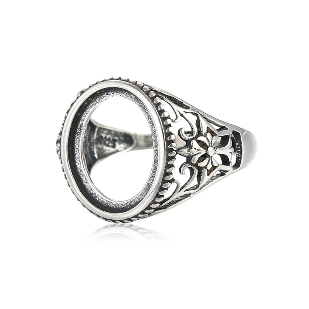 

Ring Blank (12.5x14.5mm Oval Blank) Adjustable Sterling Silver Ring Setting Antique Style Oval Cabochon Ring Bezel