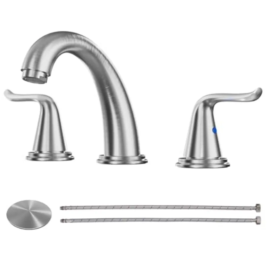 

Widespread Bathroom Faucet 2 Handle 3 Hole Solid Brass Stainless Steel Vanity Lavatory Bathroom Basin Sink Faucets with Pop Up