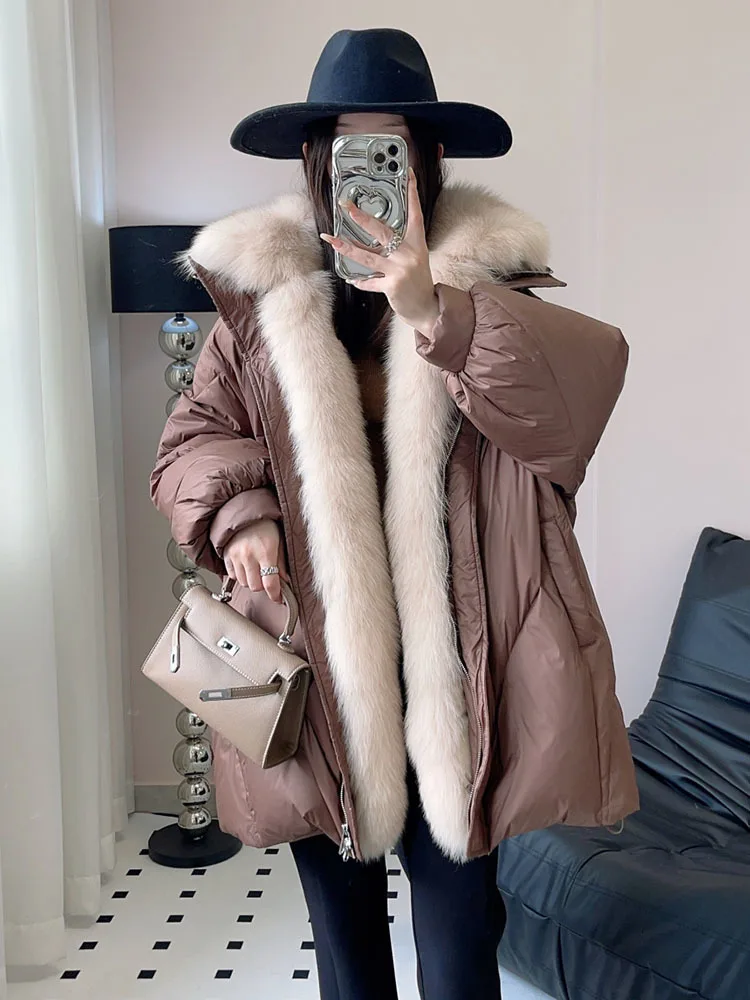 2024 Winter Detachable Fox Fur Collar Loose Wide Version Fur Goose Down Jacket Female New Loose Warm Temperament Down Coat