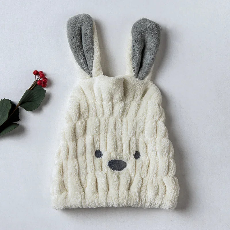 Long Ears Rabbit Hats Thick Coral Fleece Hair Drying Caps for Kids Shower Strong Absorbing Towels Bathroom Supplies