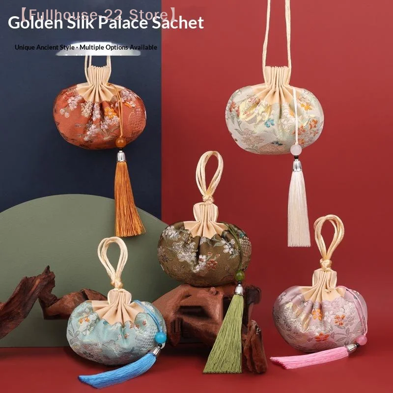 MAX-221Pcs Multi Color Tassel Flower Pattern Drawstring Cloth Hanging Decoration Chinese Style Storage Bag Empty