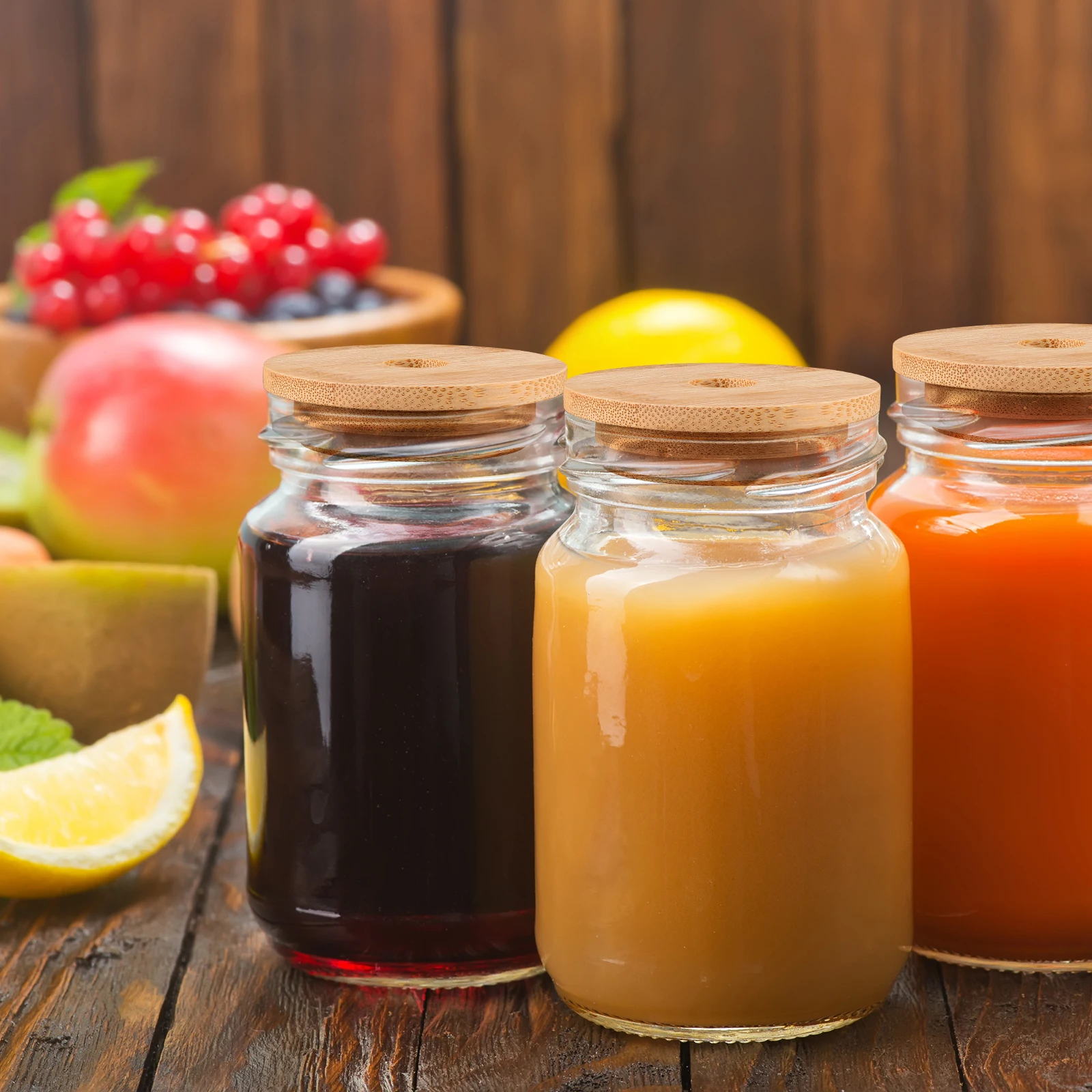 

8pcs Lids For Reusable Eco-Friendly Covers Smooth Edges Strong Kitchen Storage Accessories Bottle Lid Bamboo Sealing Cover Glass