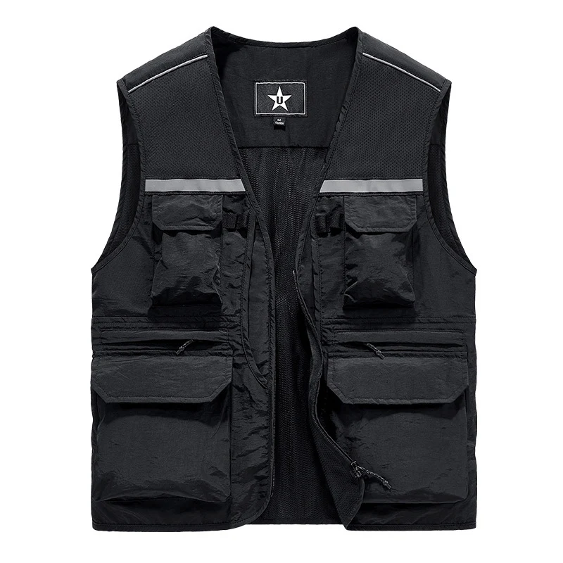 Summer Men's Reflective Fishing Vests Men Quick Dry Multi-Pocket Hiking Sleevesless Jacket Man Photography Waistcoats Clothing