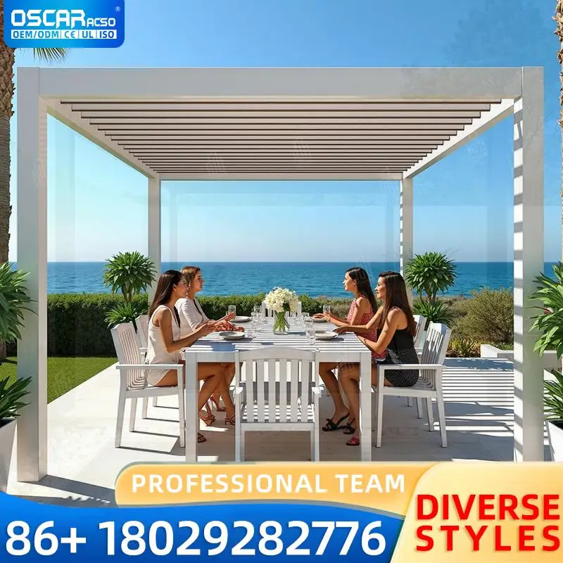 

Outdoor Motorized Adjustable Louvered Modern Waterproof Gazebo for Garden Patio Backyard with Arboured Style pergola