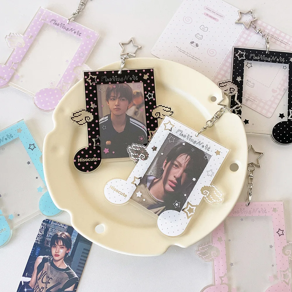Fashion Kpop Acrylic Musical Note 3in Photo Card Holder Cute Girl Idol Photo Storage Card Bag Student Backpack Pendant Keychain