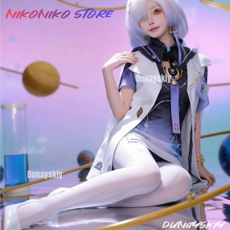 NikoNiKo Wuthering Waves Mornye Cosplay Wig Long Blue Gradient Jellyfish Bob Hair Synthetic Wigs For Women Girls WUWA Lahai-Roi