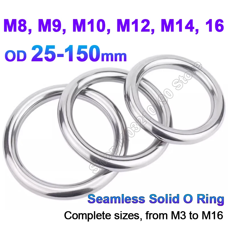 

Stainless Steel Seamless Circular Ring M8-M16 Smooth Solid O Rings for Rigging Marine Boat Hammock Suspension Ring OD 25-150mm