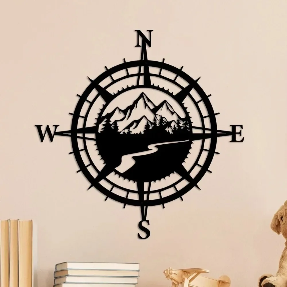 CIFBUY Metal Wall Art Compass Nautical Coastal Decor Black Hanging Indoor Outdoor Home Garden