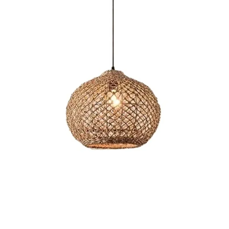 Lampe suspendue rétro tissée en bambou, lanterne d'art japonaise en rotin pour salle à manger, luminaires pour maison de thé