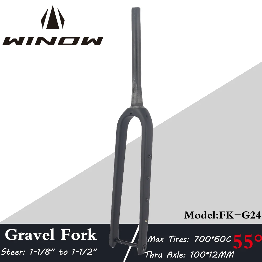 

Winow 700C Gravel Carbon Front Fork 100*12MM Thru Axle1-1/8" to 1-1/2" Steer 55mm Offset Carbon Forks Disc Matte Gravel Fork