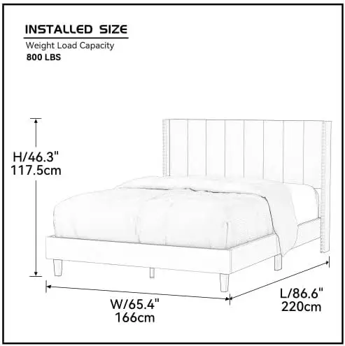 Queen Bed Frame With Vertical Channel Button Tufted Headboard And Wood Slats, Upholstered Platform Bed For Bedroom Guest Room,