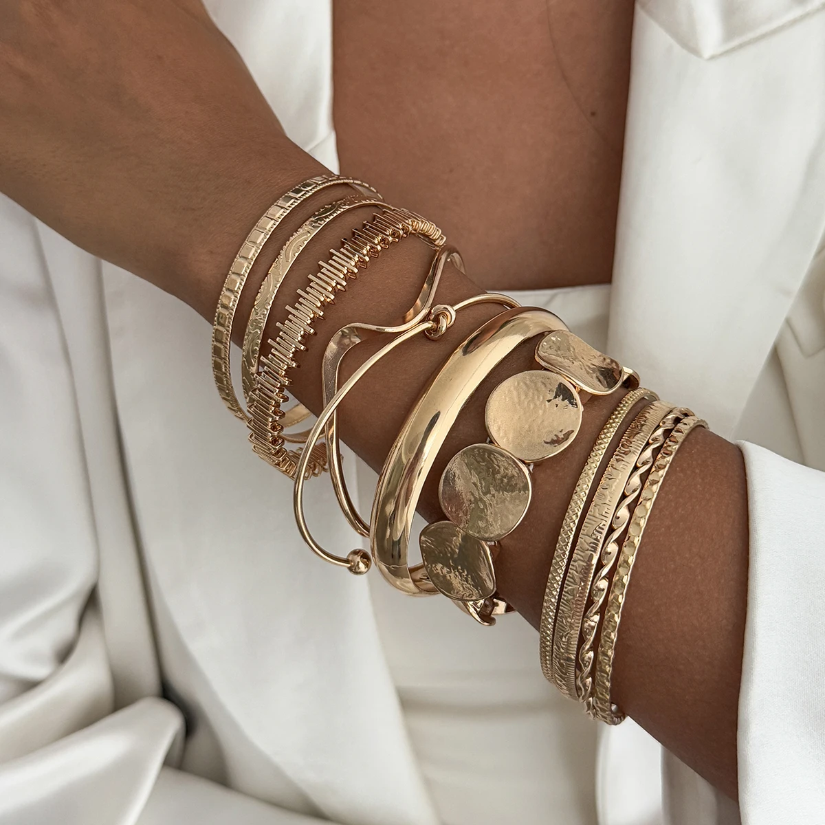 SHIXIN 11Pcs/Set Punk Geometry Multilayer Bangle Women Vintage Gold Color Metal Knot Cuff Bracelet Fashion Hip Hop Party Jewelry