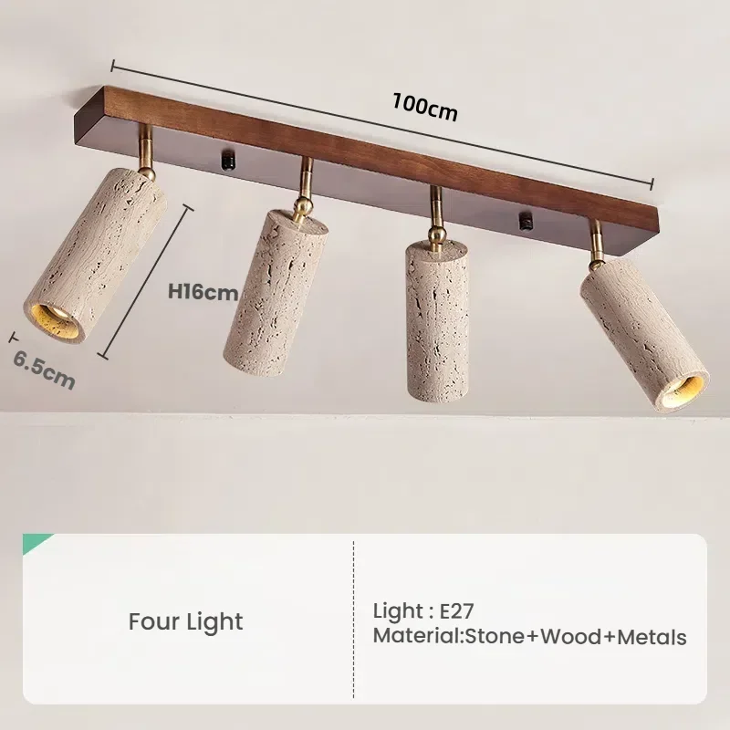 Wabi-Sabi Japanse stijl gele travertijn plafondlamp, grotsteen 3-koppen spotlight voor slaapkamer garderobe gangpad kledingwinkel - afbeelding 1