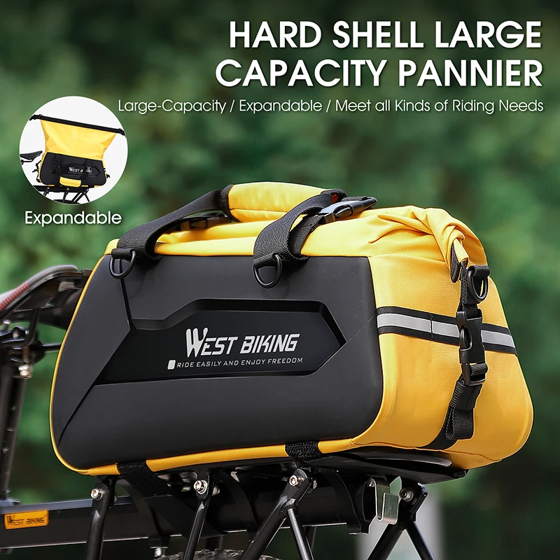 

WEST BIKING Expandable Bike Pannier Bag Hard Shell Bicycle Rear Rack Bag with Shoulder Strap Waterproof Cycling Trunk Bag forMTB