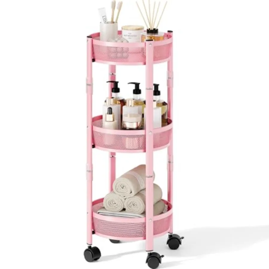 

3-Tier Foldable Metal Storage Rolling Cart, Collapsible Utility Cart, No Assemble, Multifunction Organizer Trolley with Lockabl