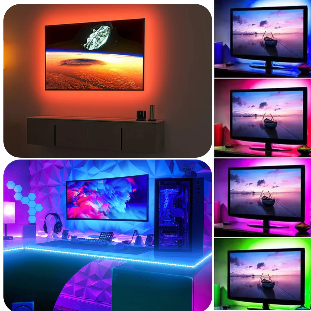 5V 3535 RGB LED strip, 3-key pushbutton control, USB powered, flexible backlighting for TV and bedroom décor