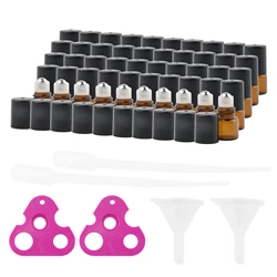 50Pcs 1ml 2ml 3ml Amber Thin Glass Roll on Bottle Sample Test Essential Oil Vials with Roller Metal Ball Makeup Tools