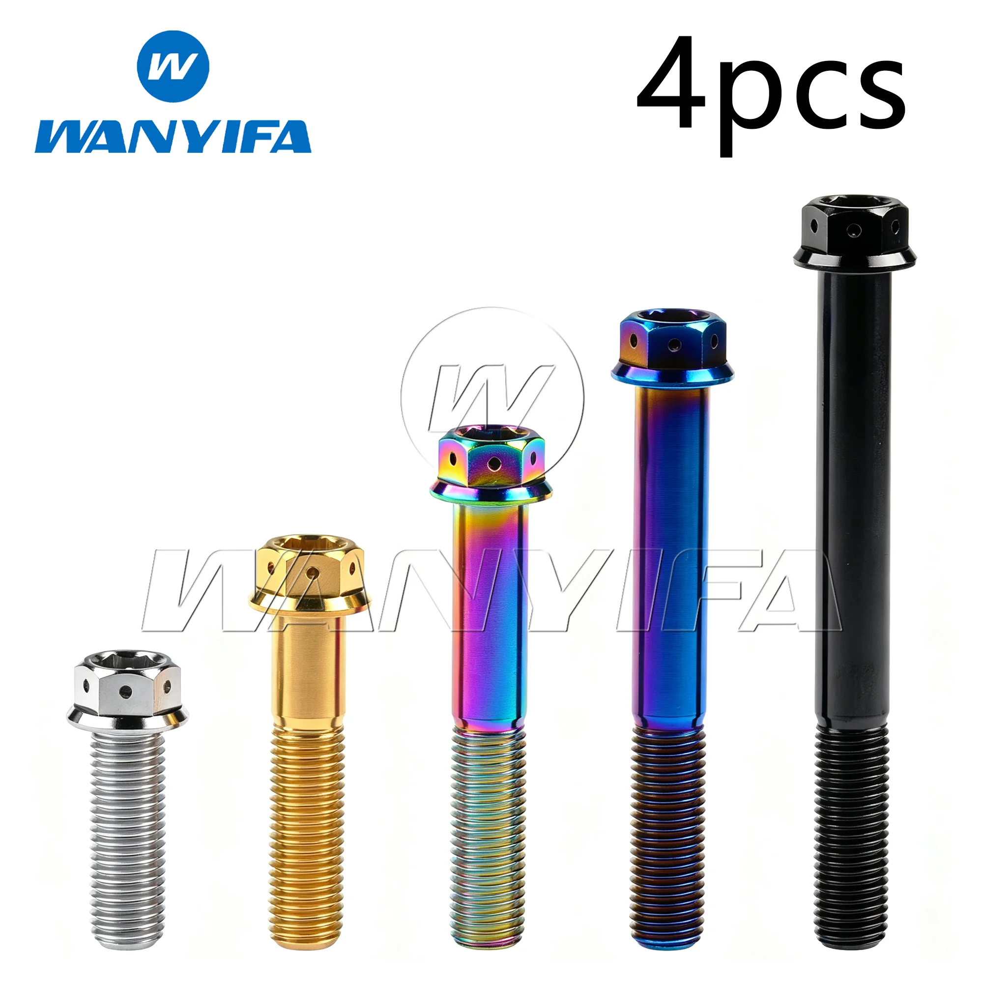 Wanyifa Titanium Bolt M10x20 25 30 35 40 45 50 55 60 65 70 75 80 85 90mm Flange Hex Head Screw for Motorcycle Refitted 4pcs