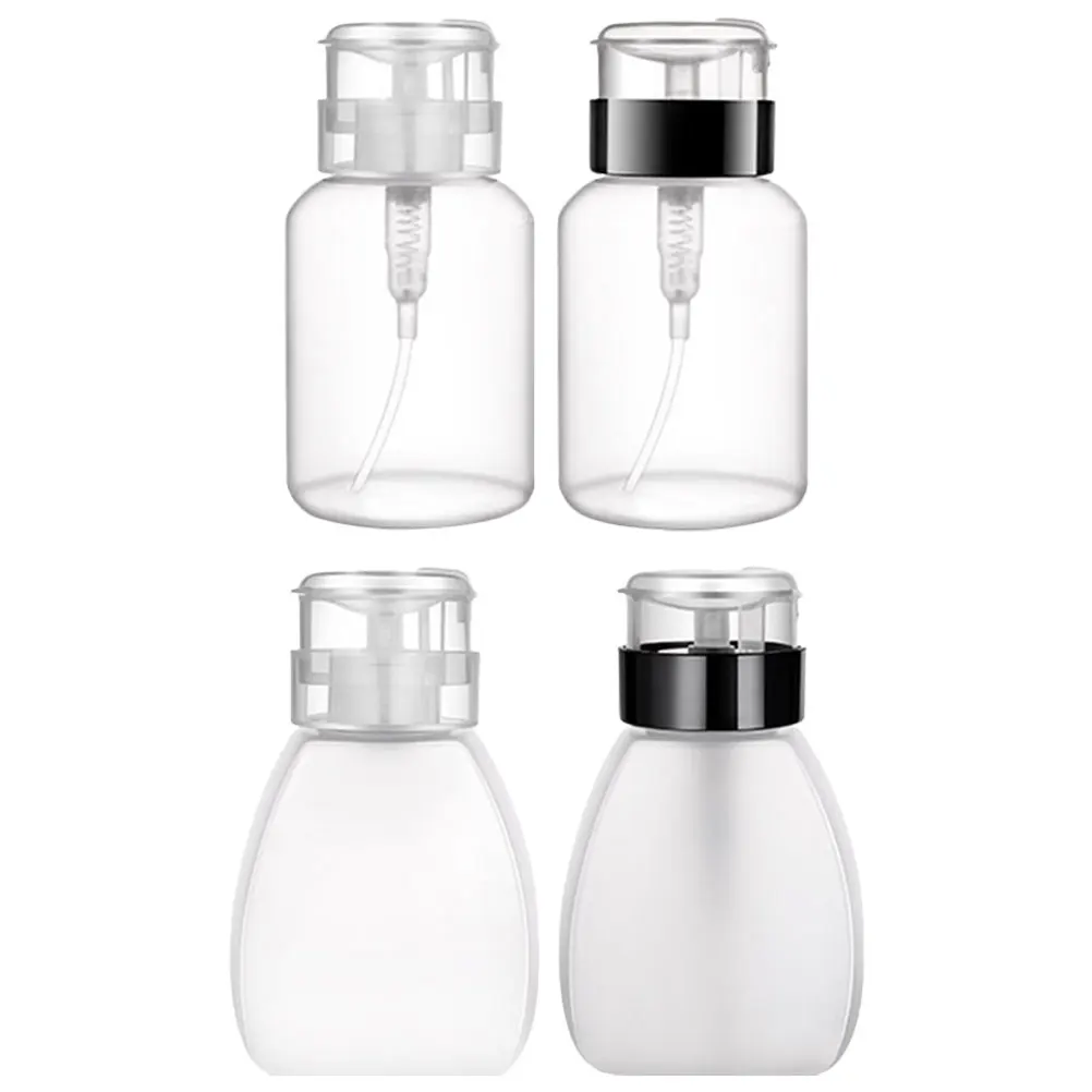 4Pcs Nail Polish Remover Bottles Empty Press Pump Manicure Portable Liquid Dispensers Refillable Plastic Containers