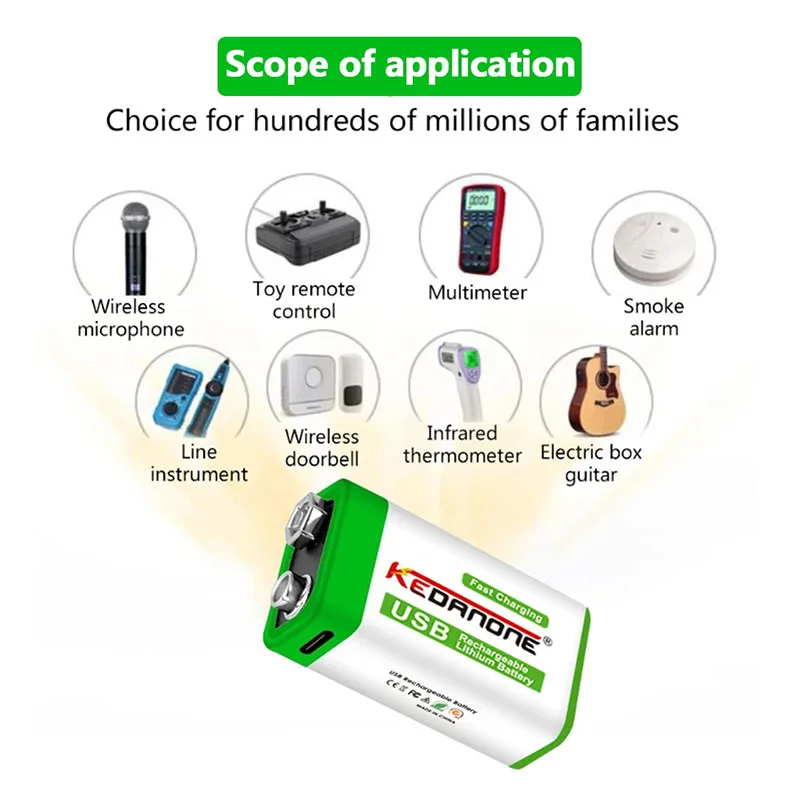 New USB cycle charging battery 9V 12800mAH is suitable for camera and other series of electronic products+USB charging cable