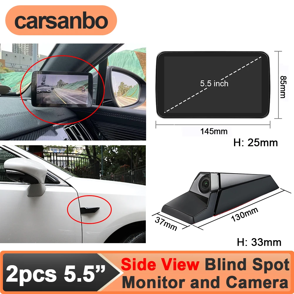 Carsanbo 5.5 Inch IPS Touch Screen Monitor Car Digital Side View Mirror 1080P WDR Camera Pro System with DVR Ai BSD Voice Alarm
