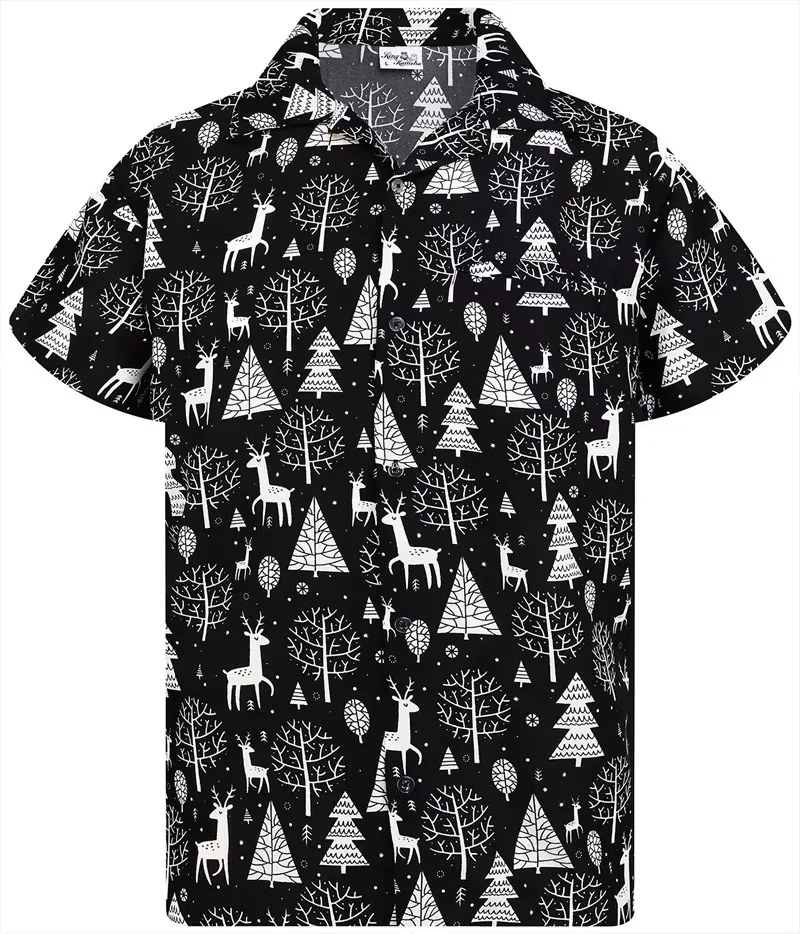 Pug Dog Graphic Merry Chrismas Hawaiian Shirts For Men Casual Short Sleeve Oversized Button Down Shirts Clothes Mens Tee Shirt