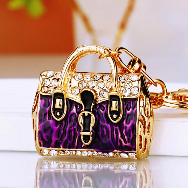 Creative Jewelry Key Chain Set Rhinestone Handbag Car Keychain Female Bag Accessories Key Chain Metal Enamel Pendant Small Gift