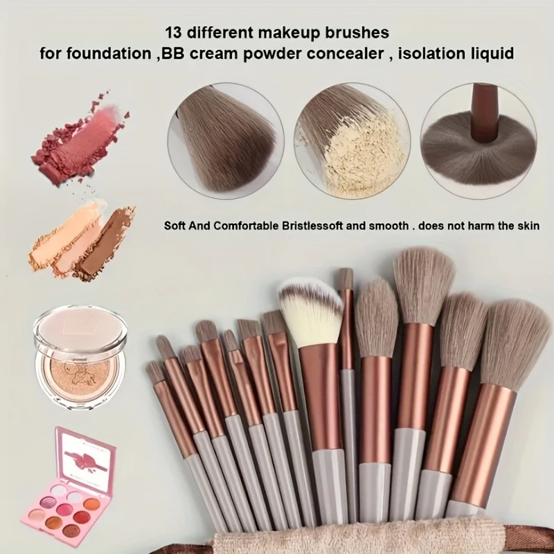 13 ชิ้นชุดแปรงแต่งหน้าแบบพกพาแปรงผมนุ่มพร้อมกระเป๋า Foundation อายแชโดว์เครื่องมือความงามโหดร้ายฟรีชุดแต่งหน้าที่สมบูรณ์แบบ