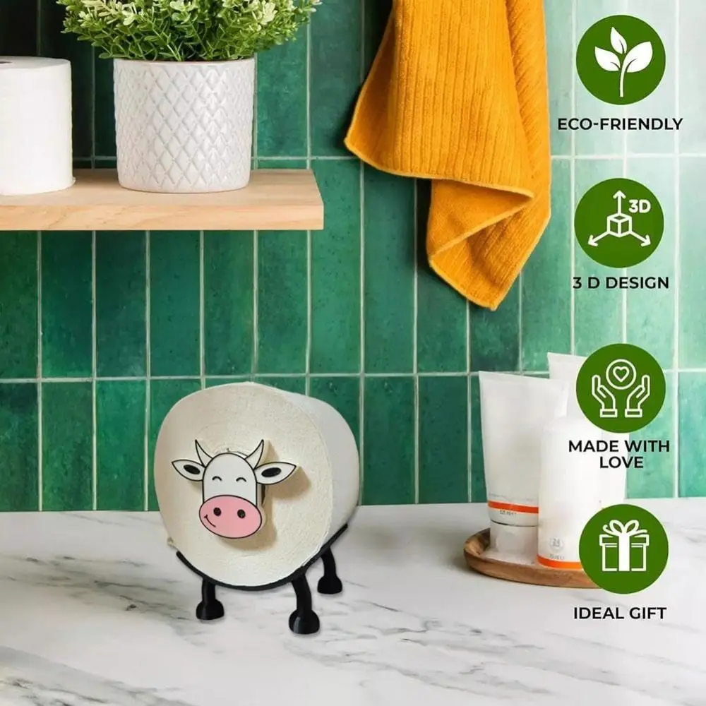 3D Animal Decorative Cow Toilet Paper Roll Holder Napkin Handmade Tissue Storage Rack Long-lasting Tabletop