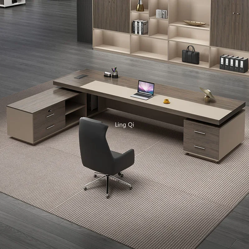 Free Shipping European Office Desk L Shaped Luxury Boss Standing Computer Desks Bookshelf Conference Bureau Office Furniture