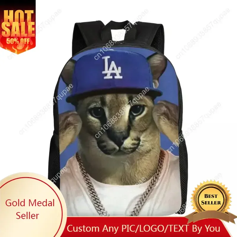 Big Floppa Rapper Meme Backpacks for Men Women Waterproof School College Cat Bag Print Bookbags