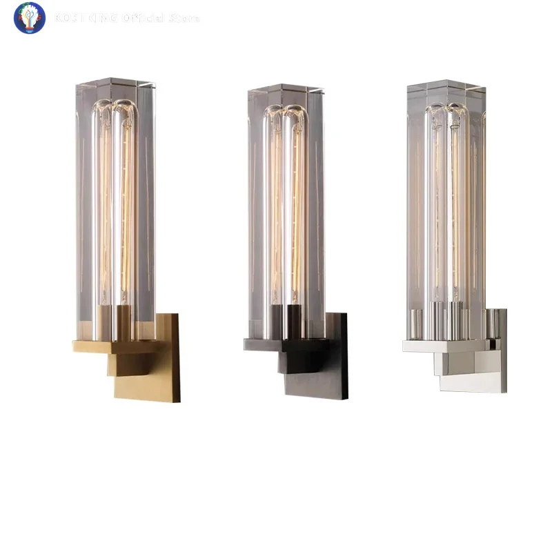 البرونزية النحاس سميكة كريستال مصابيح الحائط الفاخرة ما بعد الحداثة إضاءة خلفية سوداء الكروم تركيب المصابيح للديكور الممر السرير