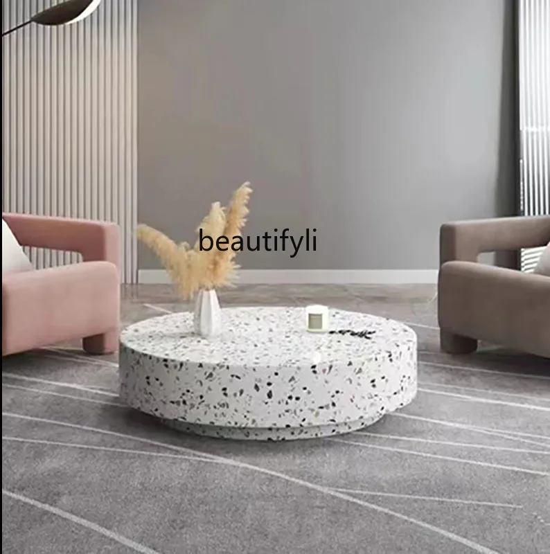 

Italian Style Light Luxury Terrazzo Coffee Table Living Room Home Modern Minimalist Advanced Artistic round Tea Table