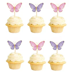 10Pcs Bee Butterfly Sunflower Cake Topper Party Decoration Wooden Top Wedding Paper Cup Cake Paper Birthday Decoration