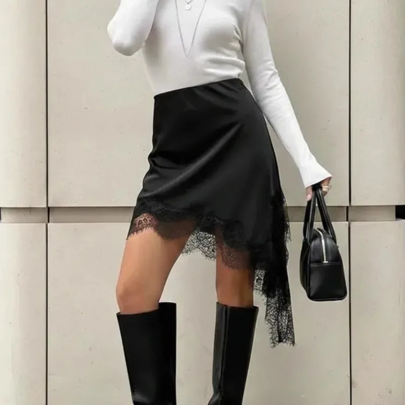 

Элегантная асимметричная юбка Talenza с кружевом, однотонная, с высокой талией, в стиле пэчворк, винтажная, летняя, женская, для уличного стиля