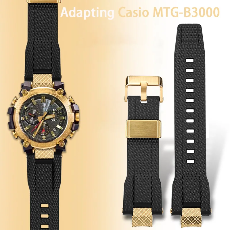 Modified TPU black red black grey black blue watch strap gold silver Convex joint For Casio G-SHOCK MTG-B3000 Dragon Year model