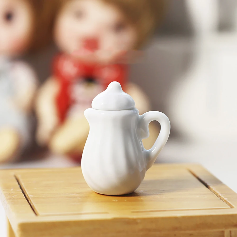 1Pcs 1/12 Dollhouse Accessories Miniatures Ceramic Teapot Mini Kettle Model Toy for Doll House Decoration OB11 bjd