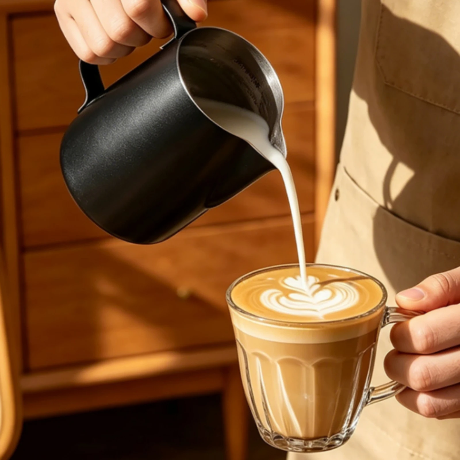 Milk Frothing Pitcher Brushed Metal Frothing Pitcher with Handle Lightweight Food Grade for Home Baristas, Kitchen view 4