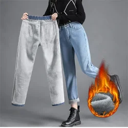 Winter Warm Slim Jeans Ladies Casual Denim Pencil Pants Thick Velvet Women Jeans High Waist Skinny Straight Jeans Fleece