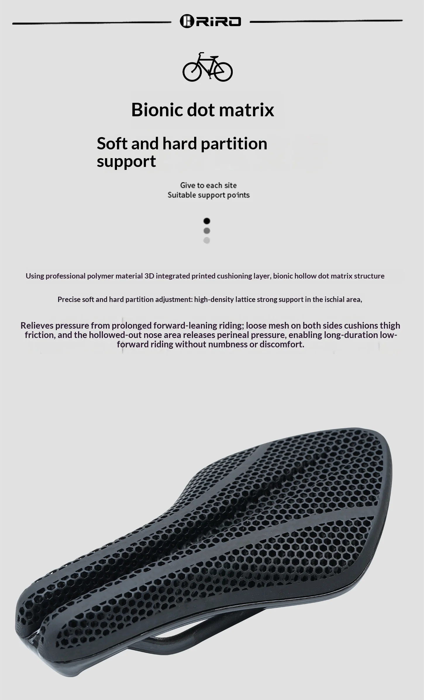 RIRO Carbonfaser 3D-gedruckter Fahrradsattel, hohl, TT Triathlon Fahrradsitz, ultraleicht, Carbon-Schienen, ergonomisch, atmungsaktiv, Rennradteile – Detail 4