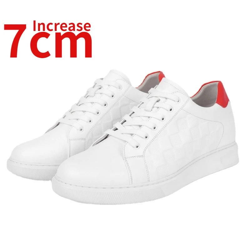 

Invisible Inner Heightening Shoes for Men Elevated 7cm Genuine Leather White Sneakers Versatile Sports and Casual Board Shoe Man